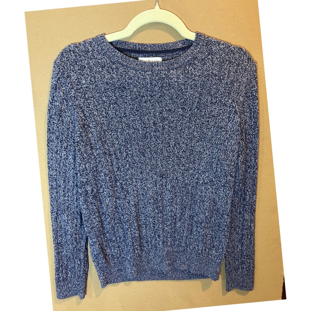 Kim Rogers Sweater Womens Medium Blue Excellent Marled Cotton Ribbed Crew Neck